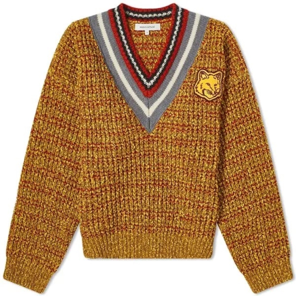 Maison Kitsuné Women's Fox Head Crafty Comfort Jumper in Mustard Melange